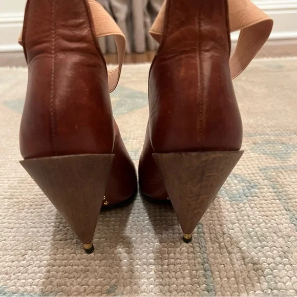 Givenchy Paris Brown Leather Studded Wooden Cone High Heels | Size 6 - Picture 7 of 8
